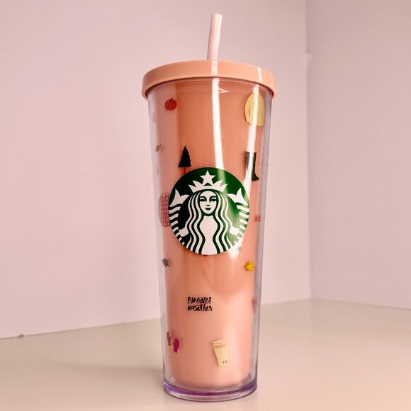 Starbucks Tumbler Ban.do Pink Sweater‎ Weather Stay Cozy 24 oz Cold Cup unused - Picture 1 of 3